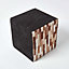 Homescapes Brown and Black Patchwork Cube Pouffe Suede Leather 36 x 36 x 38 cm