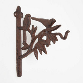 Homescapes Brown Cast Iron Bird Hanging Basket Hook