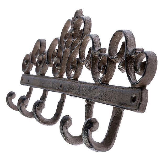 Homescapes Brown Cast Iron Coat Hooks With Decorative Swirl Design