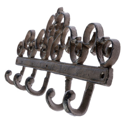 Homescapes Brown Cast Iron Coat Hooks with Decorative Swirl Design