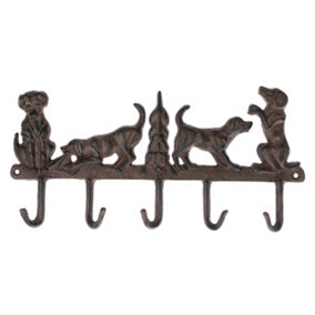Homescapes Brown Cast Iron Wall Mounted Hooks with Decorative Dogs