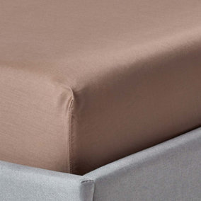 Homescapes Brown Organic Cotton Deep Fitted Sheet 18 inch 400 Thread count, Double
