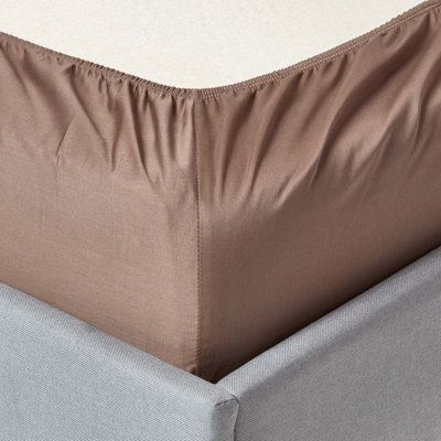 Homescapes Brown Organic Cotton Fitted Sheet 400 Thread count, King