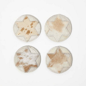 Homescapes Brown Star Round Leather Coasters Set of 4