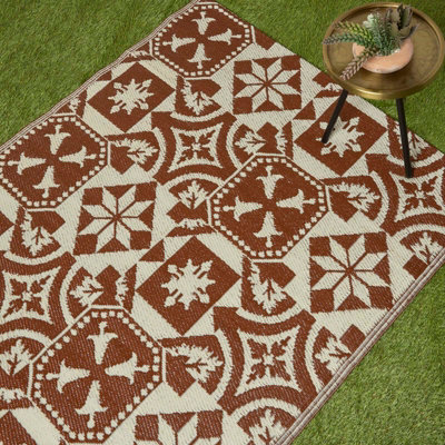 Homescapes Brown Tile Mosaic Pattern Reversible Outdoor Rug