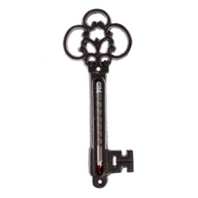 Homescapes Brown Wall Mounted Cast Iron Decorative Key Thermometer
