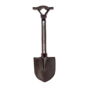 Homescapes Brown Wall Mounted Cast Iron Garden Spade Thermometer