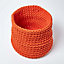 Homescapes Burnt Orange Cotton Knitted Round Storage Basket, 42 x 37 cm