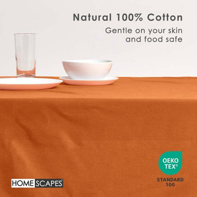 Homescapes Burnt Orange Cotton Tablecloth 137 x 228 cm