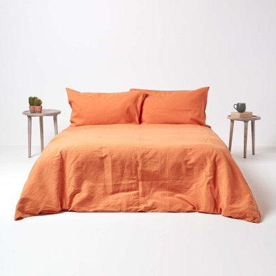 Homescapes Burnt Orange European Linen Duvet Cover Set, 150 x 200 cm
