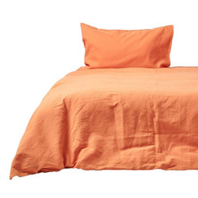 Homescapes Burnt Orange European Linen Duvet Cover Set, 240 x 220 cm