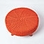 Homescapes Burnt Orange Large Round Cotton Knitted Footstool on Legs