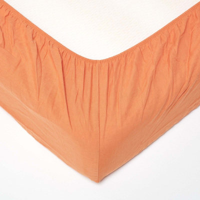 Homescapes Burnt Orange Linen Deep Fitted Sheet, Double
