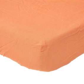 Homescapes Burnt Orange Linen Fitted Sheet, Small Double
