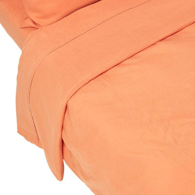 Homescapes Burnt Orange Linen Flat Sheet, Double