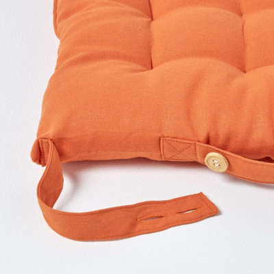 Homescapes Burnt Orange Plain Seat Pad with Button Straps 100 Cotton 40 x 40 cm DIY at B Q