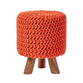 Homescapes Burnt Orange Tall Cotton Knitted Footstool on Legs