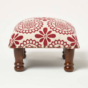 Homescapes Cassia Red Geometric Footstool, 40 x 40 x 25 cm