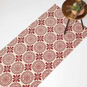 Homescapes Cassia Red Handwoven Cotton Geometric Hallway Runner Rug 66 x 200 cm