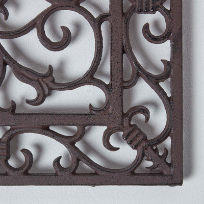 Homescapes Cast Iron Door Mat Brown Rectangular Parisian Design