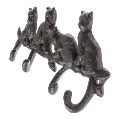Homescapes Cat Tail Cast Iron Coat Hook Hanger with Cats on a