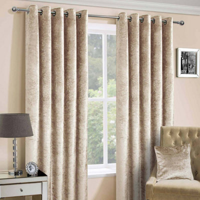 Homescapes Champagne Luxury Crushed Velvet Lined Eyelet Curtain