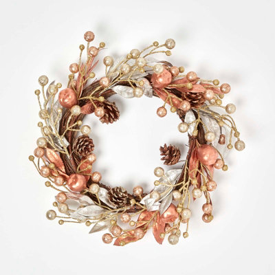 Homescapes Champagne Pinecone & Apple Christmas Wreath