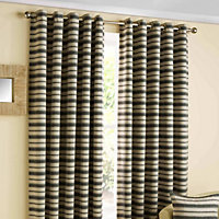 Homescapes Charcoal and Beige 'Horizon' Striped Ready Made Eyelet Curtain Pair, 46x72"