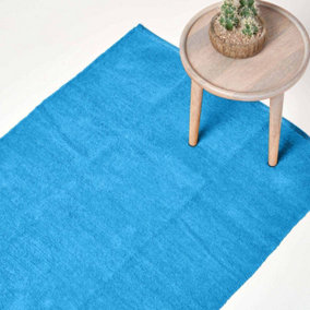 Homescapes Chenille Plain Cotton Extra Large Rug Blue, 110 x 170 cm