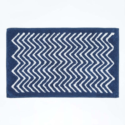 Homescapes Chevron Navy Blue and White Cotton Bathmat Price Comparisons | Compare The Build