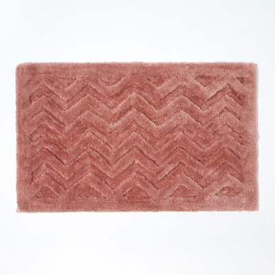 Homescapes Chevron Pattern Thick Dusky Pink Bathmat Price Comparisons | Compare The Build