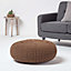 Homescapes Chocolate Brown Large Round Cotton Knitted Pouffe Footstool