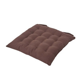 Homescapes Chocolate Brown Plain Seat Pad with Button Straps Cotton 40 x 40 cm
