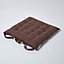 Homescapes Chocolate Brown Plain Seat Pad with Button Straps Cotton 40 x 40 cm