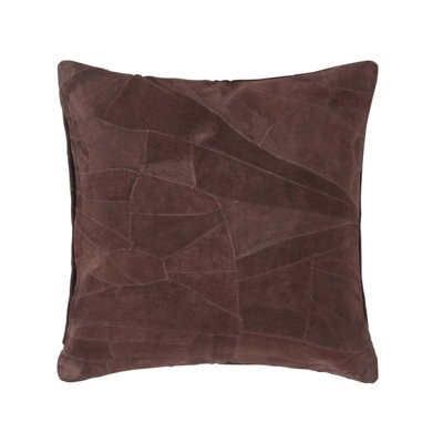 Homescapes Chocolate Brown Real Leather Suede Cushion with Feather Filling