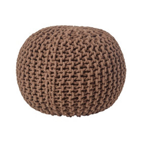 Homescapes Chocolate Brown Round Cotton Knitted Pouffe Footstool