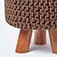 Homescapes Chocolate Brown Tall Cotton Knitted Footstool on Legs