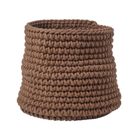 Homescapes Chocolate Cotton Knitted Round Storage Basket, 42 x 37cm