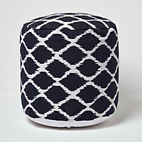 Homescapes Circular Blue and Natural Colour Ikat Round Footstool