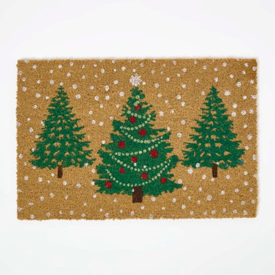 Homescapes Coir Doormat Christmas Trees, 60 x 40 cm