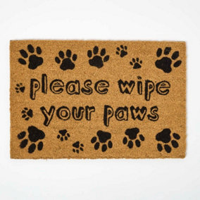 Homescapes Coir Doormat 'Wipe Your Paws', Natural, 40 x 60 cm