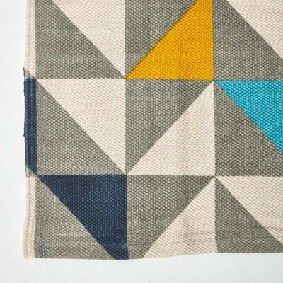 Homescapes Copenhagen Blue, Yellow and Grey 100% Cotton Geometric Style ...