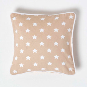 Homescapes Cotton Beige Stars Cushion Cover, 30 x 30 cm