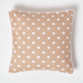 Homescapes Cotton Beige Stars Cushion Cover, 45 x 45 cm