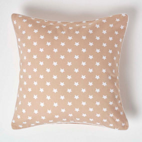 Homescapes Cotton Beige Stars Cushion Cover, 60 x 60 cm