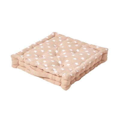 Homescapes Cotton Beige Stars Floor Cushion, 40 x 40 cm DIY at B&Q