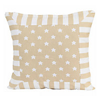 Homescapes Cotton Beige Stripe Border and Stars Cushion Cover, 60 x 60 cm