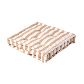 Homescapes Cotton Beige Thick Stripe Floor Cushion, 40 x 40 cm