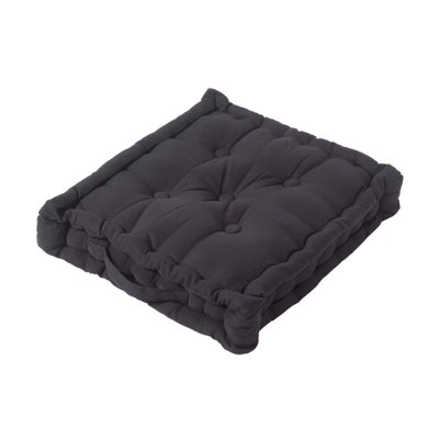 Homescapes Cotton Black Floor Cushion, 40 x 40 cm