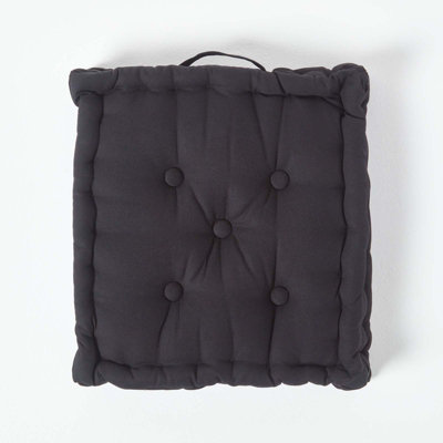 Homescapes Cotton Black Floor Cushion, 40 x 40 cm